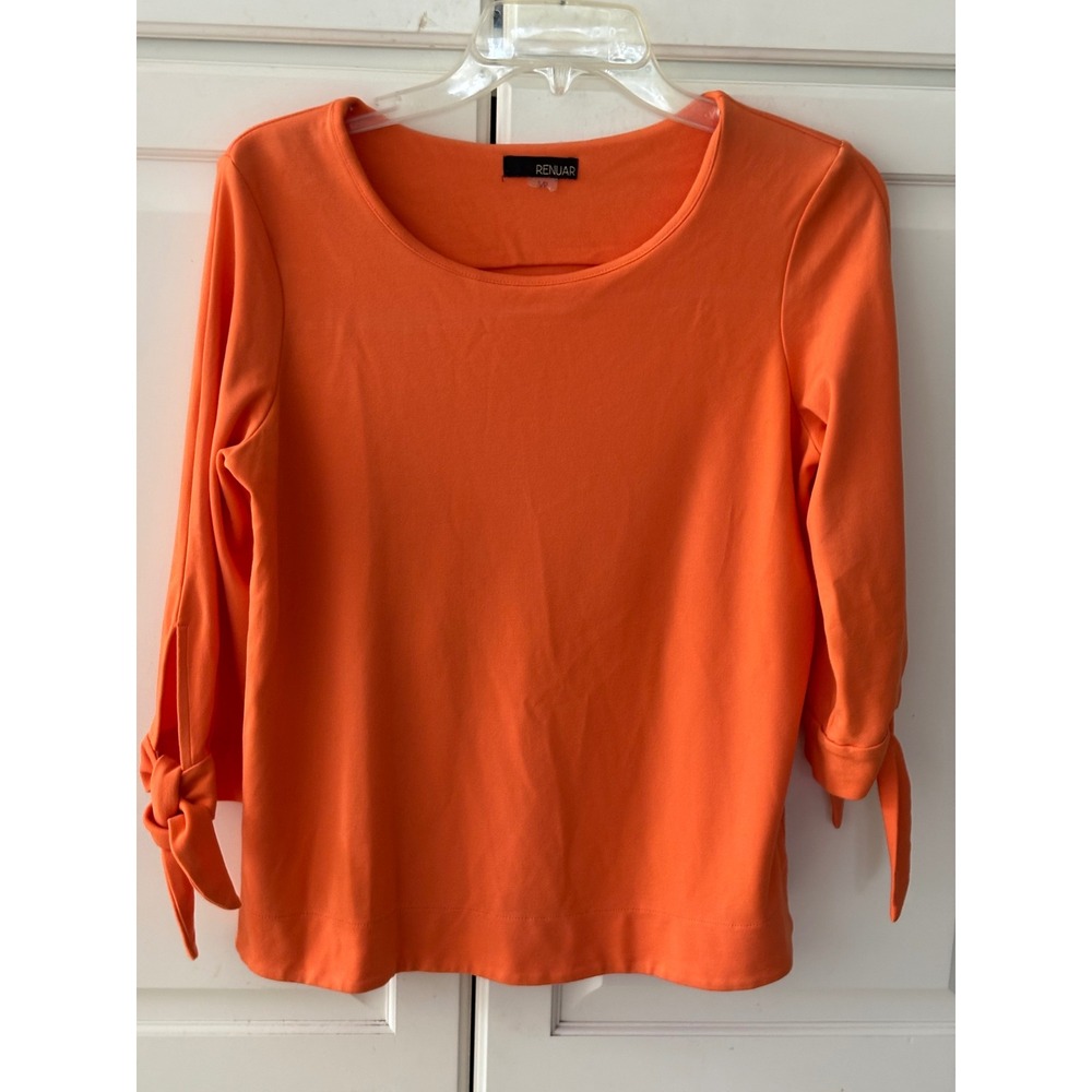 Renuar Orange Scoop Neck 3/4 Tie‎ Sleeve Knit Top Small RN159550 SO